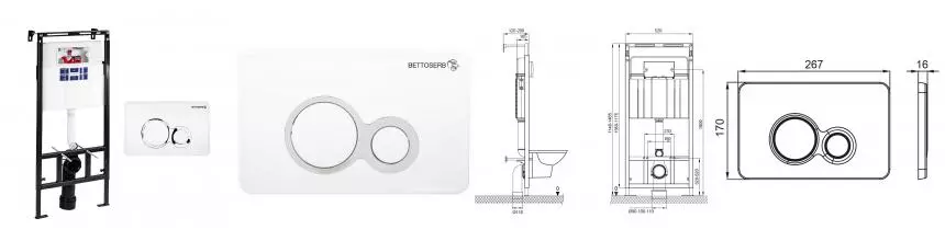 Инсталляция для унитаза с кнопкой «Bettoserb» Sava Slim Superior SES40006458 клавиша смыва Duo белая глянцевая/хром глянец Инсталляция для унитаза с кнопкой «Bettoserb» Sava Slim Superior SES40006458 клавиша смыва Duo белая глянцевая/хром глянец