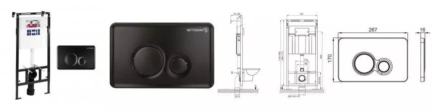 Инсталляция для унитаза с кнопкой «Bettoserb» Sava Slim Superior SES40006459 клавиша смыва Twin чёрная матовая Инсталляция для унитаза с кнопкой «Bettoserb» Sava Slim Superior SES40006459 клавиша смыва Twin чёрная матовая