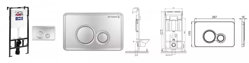 Инсталляция для унитаза с кнопкой «Bettoserb» Sava Slim Superior SES40006462 клавиша смыва Twin хром матовый Инсталляция для унитаза с кнопкой «Bettoserb» Sava Slim Superior SES40006462 клавиша смыва Twin хром матовый