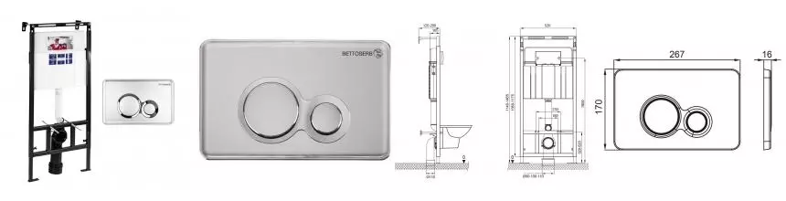 Инсталляция для унитаза с кнопкой «Bettoserb» Sava Slim Superior SES40006463 клавиша смыва Duo хром матовый/хром глянец Инсталляция для унитаза с кнопкой «Bettoserb» Sava Slim Superior SES40006463 клавиша смыва Duo хром матовый/хром глянец