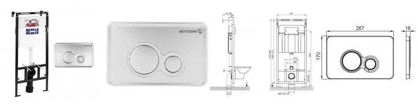 Инсталляция для унитаза с кнопкой «Bettoserb» Sava Slim Superior SES40006464 клавиша смыва Twin хром глянец Инсталляция для унитаза с кнопкой «Bettoserb» Sava Slim Superior SES40006464 клавиша смыва Twin хром глянец