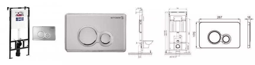 Инсталляция для унитаза с кнопкой «Bettoserb» Sava Slim Superior SES40006465 клавиша смыва Duo хром глянец/хром матовый Инсталляция для унитаза с кнопкой «Bettoserb» Sava Slim Superior SES40006465 клавиша смыва Duo хром глянец/хром матовый