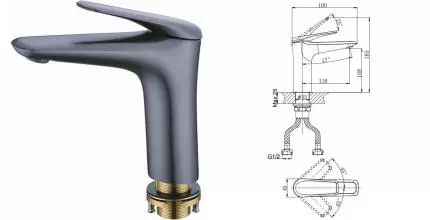 Смеситель для раковины «Rush» Nevis NE1735-12ant антрацит
