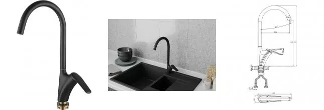 Смеситель для кухонной мойки «Rush» Nevis NE1735-22black чёрный матовый Смеситель для кухонной мойки «Rush» Nevis NE1735-22black чёрный матовый