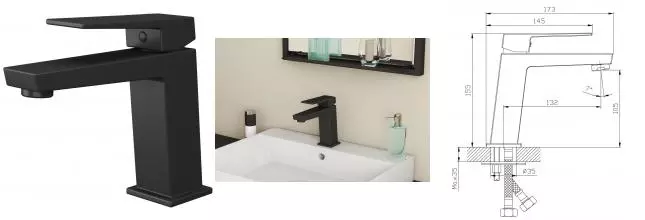 Смеситель для раковины «Rush» Thira TR3635-12Black чёрный матовый