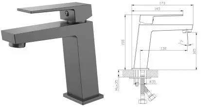 Смеситель для раковины «Rush» Thira TR3635-12Grey графит Смеситель для раковины «Rush» Thira TR3635-12Grey графит