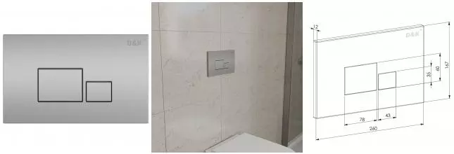 Кнопка смыва «D&K» Quadro DB1519002 пластик, металл матовый хром