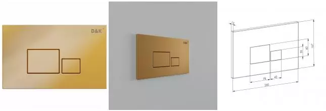Кнопка смыва «D&K» Quadro DB1519003 пластик, металл матовое золото Кнопка смыва «D&K» Quadro DB1519003 пластик, металл матовое золото