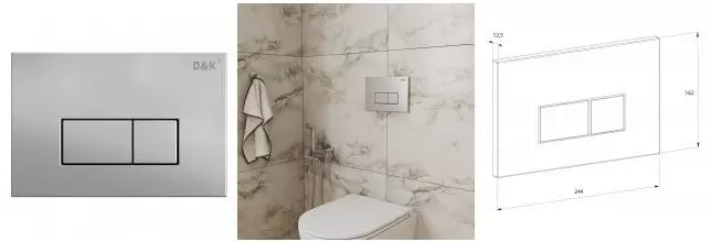 Кнопка смыва «D&K» Rhein DB1499002 пластик, металл матовый хром