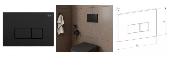 Кнопка смыва «D&K» Rhein DB1499025 пластик, металл чёрная Кнопка смыва «D&K» Rhein DB1499025 пластик, металл чёрная