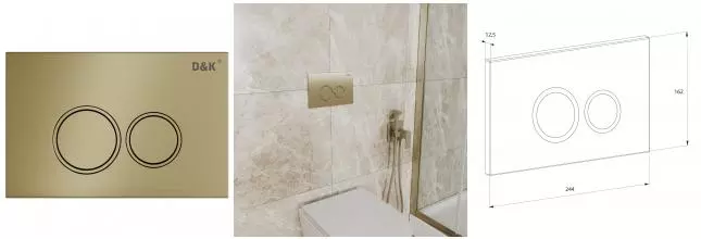 Кнопка смыва «D&K» Bayern DB1529007 пластик, металл матовое золото Кнопка смыва «D&K» Bayern DB1529007 пластик, металл матовое золото