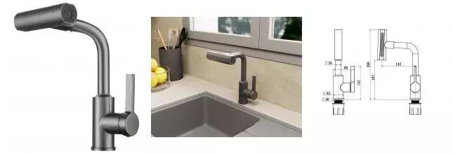 Смеситель для кухонной мойки «Rush» Tinos TI3732-17Grey графит Смеситель для кухонной мойки «Rush» Tinos TI3732-17Grey графит
