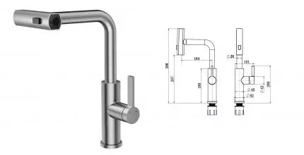 Смеситель для кухонной мойки «Rush» Tinos TI3732-18 с выдвижным изливом сатин
