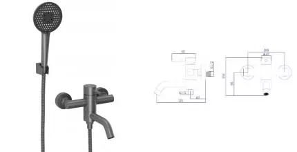 Смеситель для ванны с душем «Rush» Melos SUS1101-44Grey графит Смеситель для ванны с душем «Rush» Melos SUS1101-44Grey графит