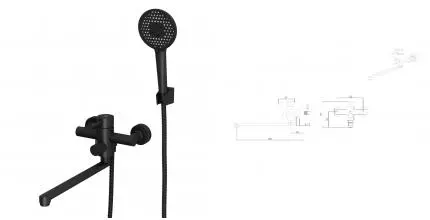 Смеситель для ванны с душем «Rush» Melos SUS1101-51Black чёрный матовый
