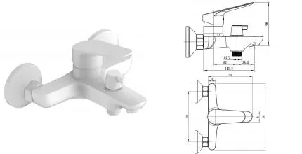 Смеситель для ванны с душем «ESKO» Kazan White KZ54W белый Смеситель для ванны с душем «ESKO» Kazan White KZ54W белый