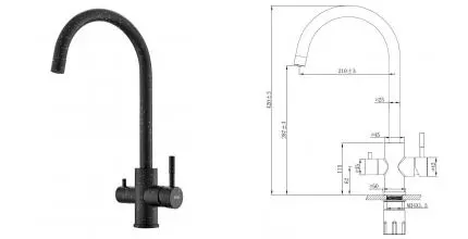 Смеситель для кухни с подключением к фильтру «ESKO» Granite Black GR 04 B чёрный