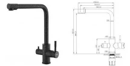 Смеситель для кухни с подключением к фильтру «ESKO» Granite Black GR 05 B чёрный