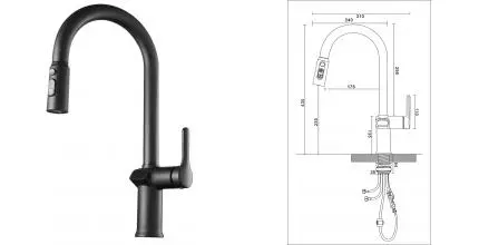 Смеситель для кухонной мойки «ESKO» Kitchen K15B LED с выдвижным изливом чёрный