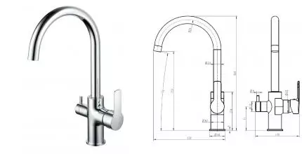 Смеситель для кухни с подключением к фильтру «ESKO» Kitchen K27 хром
