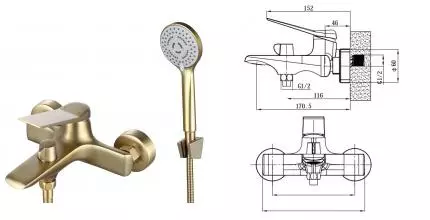 Смеситель для ванны с душем «ESKO» Shanghai Gold SHA54Gold золото