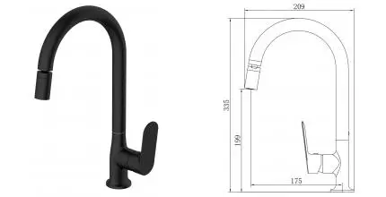 Смеситель для кухонной мойки «VODA» Shore Black SHR519BAR чёрный