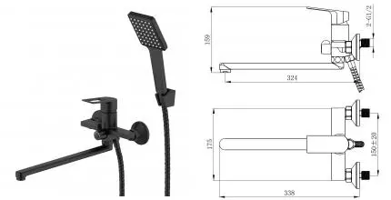 Смеситель для ванны с душем «VODA» Surf Black SF31B чёрный
