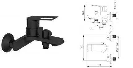 Смеситель для ванны с душем «VODA» Surf Black SF54B чёрный