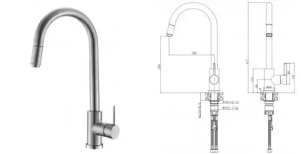 Смеситель для кухонной мойки «VODA» Vessel VSL519 с выдвижным изливом сатин Смеситель для кухонной мойки «VODA» Vessel VSL519 с выдвижным изливом сатин