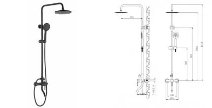 Душевая система «VODA» Vessel VST220VSLBlack чёрная