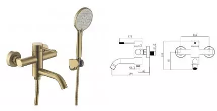 Смеситель для ванны с душем «VODA» Vessel VSL54G золото Смеситель для ванны с душем «VODA» Vessel VSL54G золото