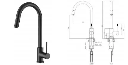 Смеситель для кухонной мойки «VODA» Vessel VSL519GM с выдвижным изливом тёмно-серый Смеситель для кухонной мойки «VODA» Vessel VSL519GM с выдвижным изливом тёмно-серый