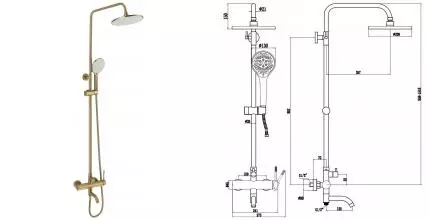 Душевая система «VODA» Vessel VSLGM Set_3in1 золото