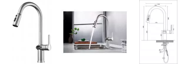 Смеситель для кухонной мойки «ESKO» Kitchen K15 LED ( с дисплеем) с выдвижным изливом хром Смеситель для кухонной мойки «ESKO» Kitchen K15 LED ( с дисплеем) с выдвижным изливом хром
