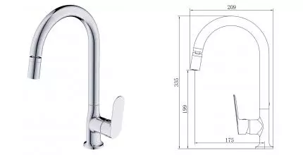 Смеситель для кухонной мойки «VODA» Shore SHR519AR хром Смеситель для кухонной мойки «VODA» Shore SHR519AR хром