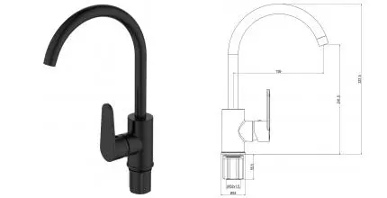 Смеситель для кухонной мойки «VODA» Waterfall WF519RB чёрный