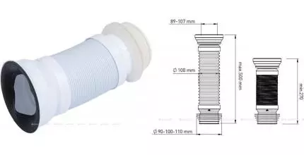 Отвод для унитаза «Aquanet» 270-500мм 90/110