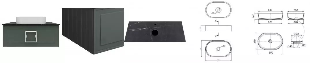 Тумба с раковиной «La Fenice» Cubo 90 (Senso 55/37) подвесная Grigio с ручкой Bianco 