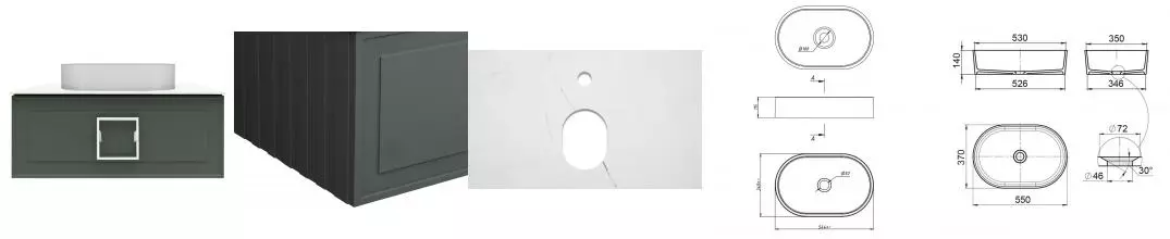 Тумба с раковиной «La Fenice» Cubo 90 (Senso 55/37) подвесная Grigio с ручкой Bianco 