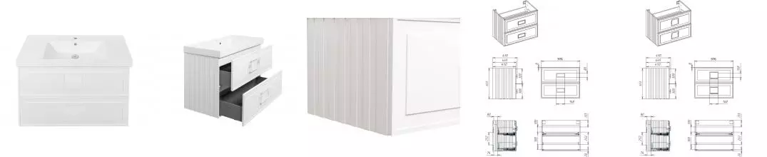 Тумба с раковиной «La Fenice» Cubo Twin 100 (Cubo 100) подвесная Bianca ручки Bianco