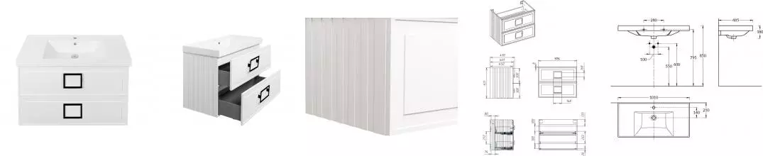Тумба с раковиной «La Fenice» Cubo Twin 100 (Cubo 100) подвесная Bianca ручки Nero