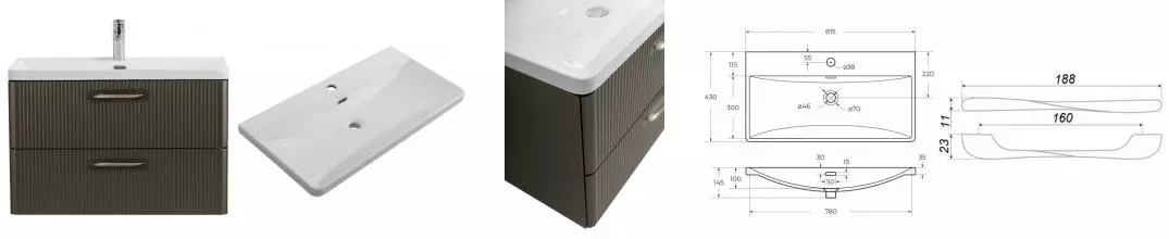 Тумба с раковиной «Belbagno» Due 80 с ручками (BB-8076-3-80) подвесная оружейная сталь