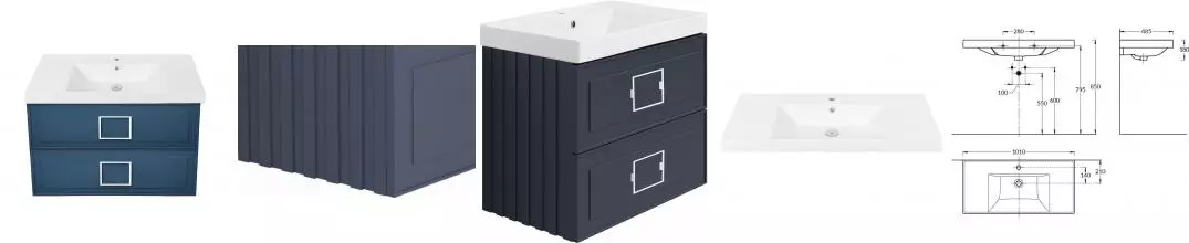 Тумба с раковиной «La Fenice» Cubo Twin 100 (Cubo 100) подвесная Blu Grigio ручки Bianco Тумба с раковиной «La Fenice» Cubo Twin 100 (Cubo 100) подвесная Blu Grigio ручки Bianco