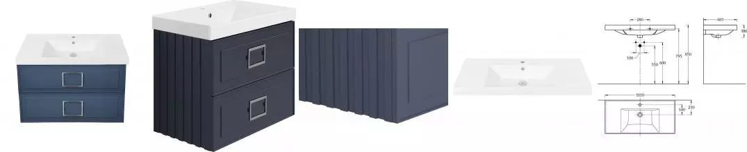 Тумба с раковиной «La Fenice» Cubo Twin 100 (Cubo 100) подвесная Blu Grigio ручки Cromo Тумба с раковиной «La Fenice» Cubo Twin 100 (Cubo 100) подвесная Blu Grigio ручки Cromo