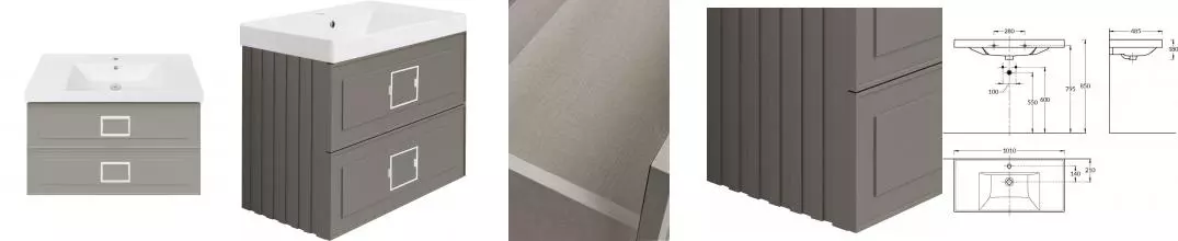 Тумба с раковиной «La Fenice» Cubo Twin 100 (Cubo 100) подвесная Cappuccino ручки Bianco