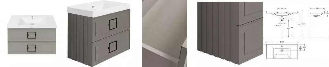 Тумба с раковиной «La Fenice» Cubo Twin 100 (Cubo 100) подвесная Cappuccino ручки Nero