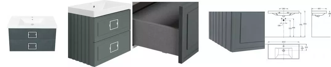 Тумба с раковиной «La Fenice» Cubo Twin 100 (Cubo 100) подвесная Grigio ручки Bianco