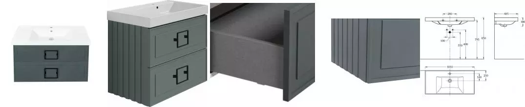 Тумба с раковиной «La Fenice» Cubo Twin 100 (Cubo 100) подвесная Grigio ручки Nero