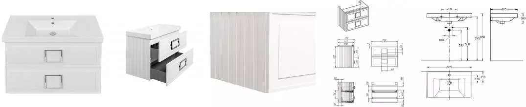 Тумба с раковиной «La Fenice» Cubo Twin 80 (Cubo 80) подвесная Bianco ручки Cromo