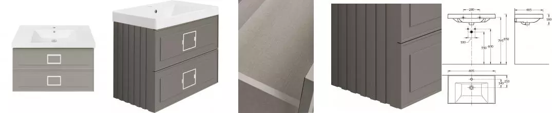 Тумба с раковиной «La Fenice» Cubo Twin 80 (Cubo 80) подвесная Cappuccino ручки Bianco